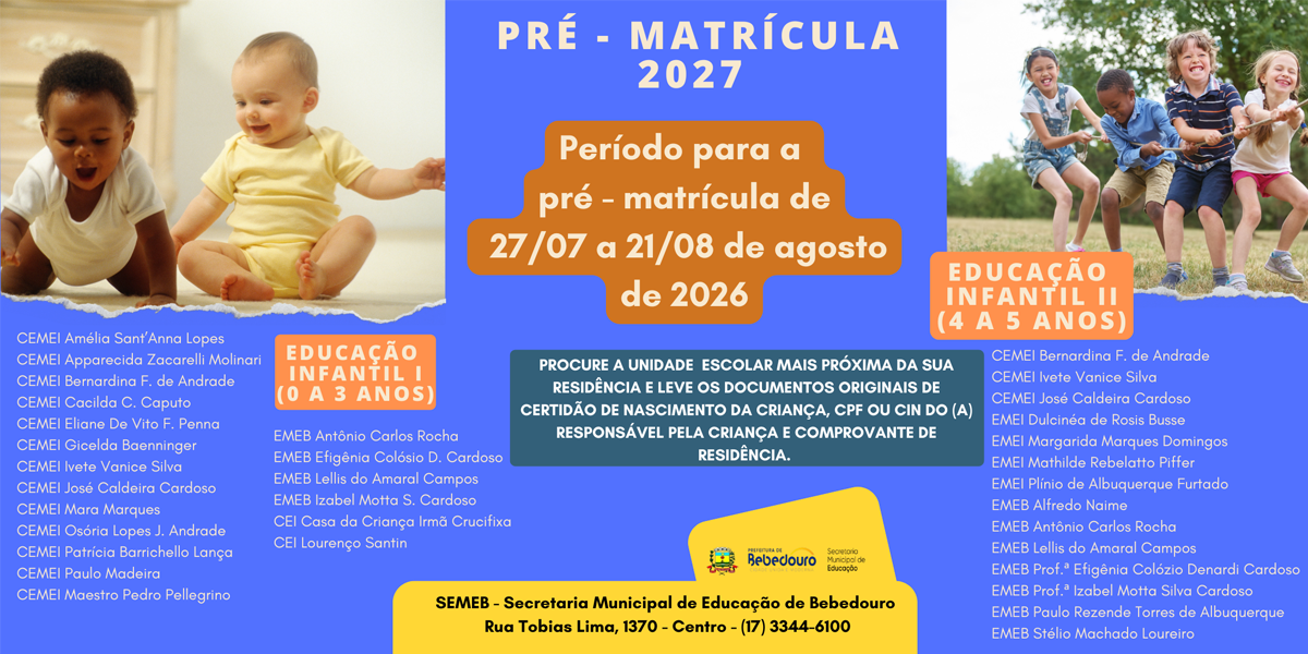 Secretaria Municipal de Educação inicia pré-inscrições para Educação Infantil para o ano letivo de 2027